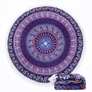 Vernassa 59 in Round Beach Towel Elephant Peacock